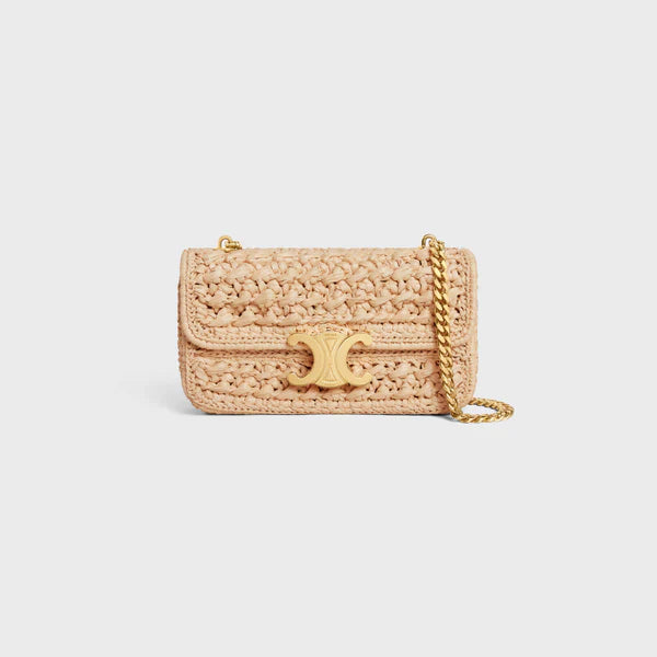 Claude Shoulder Bag with Chain in Raffia with Woven Effect