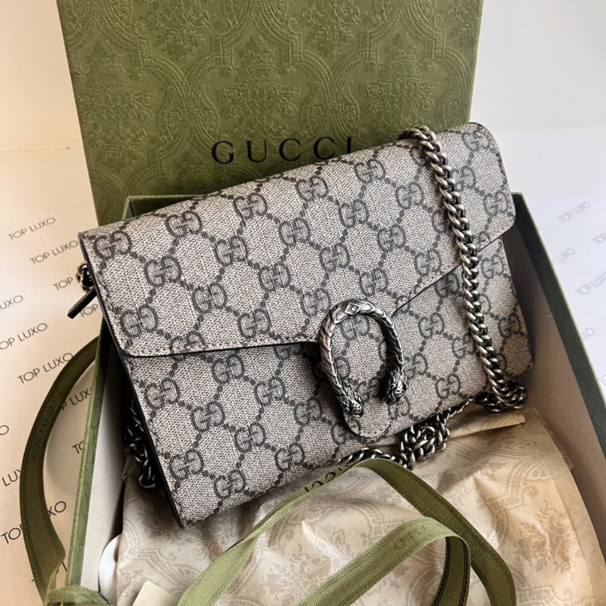 Gucci – Dionysus Mini Bag GG Supreme Monogram Beige
