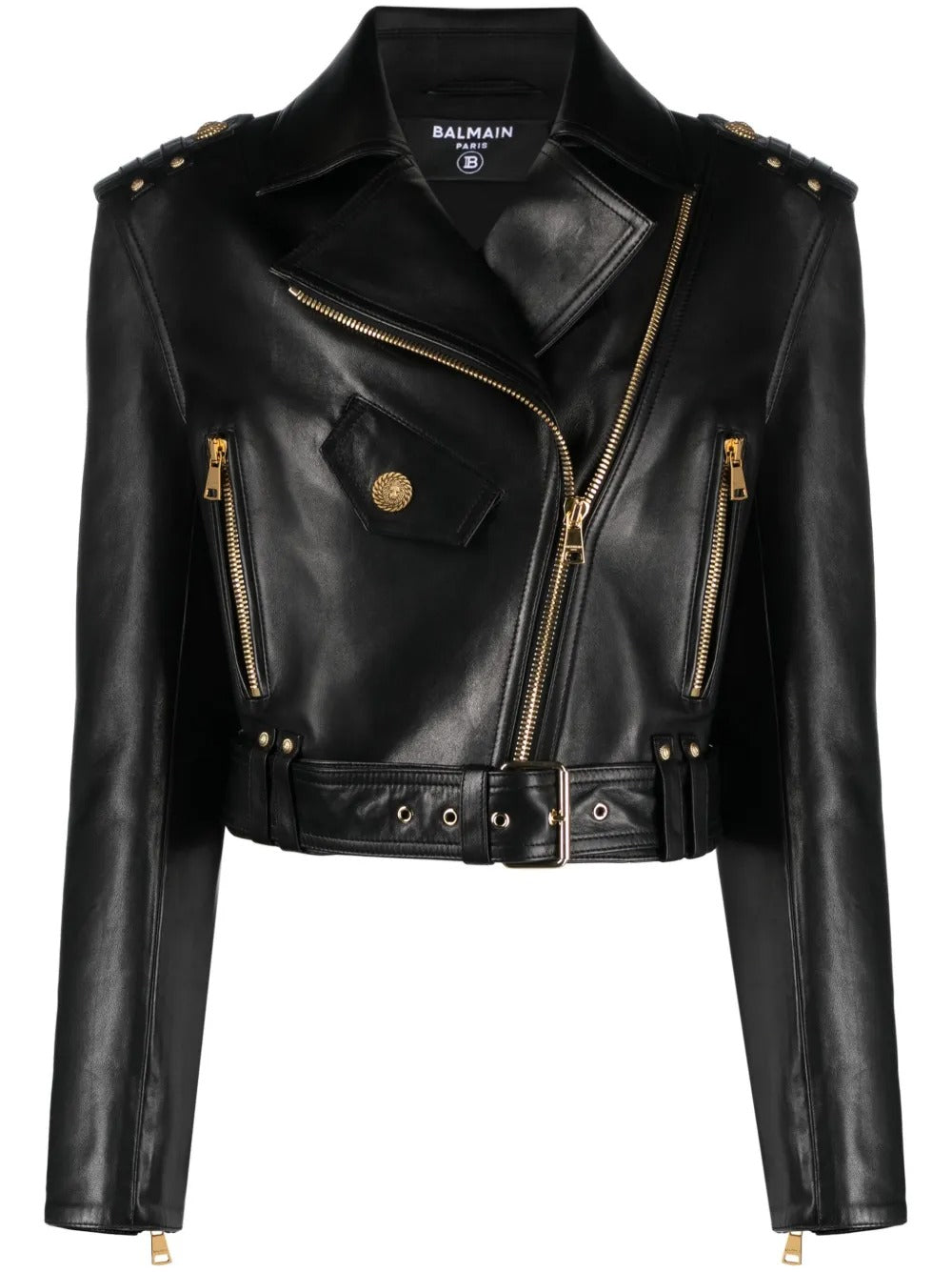 Balmain Leder-Bikerjacke mit Reißverschluss